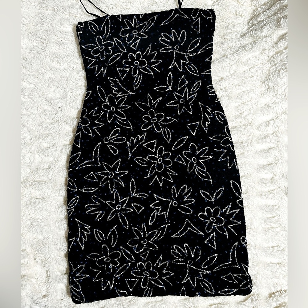 Rimini Petites Sparkly Floral Vintage Strapless Dress